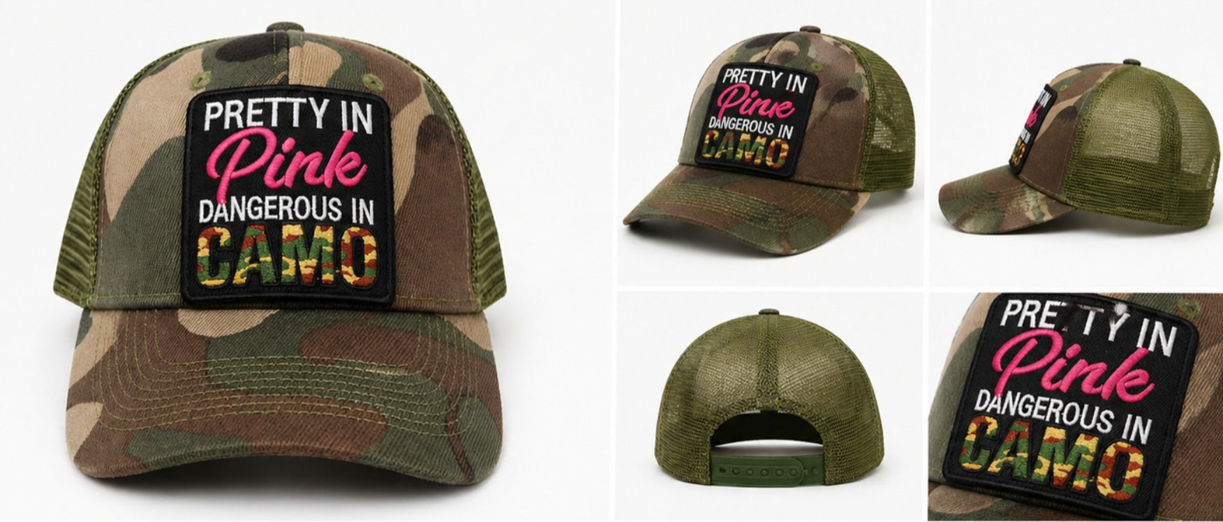 Pretty in Pink, Dangerous in Camo - Trucker Hat (Camo)